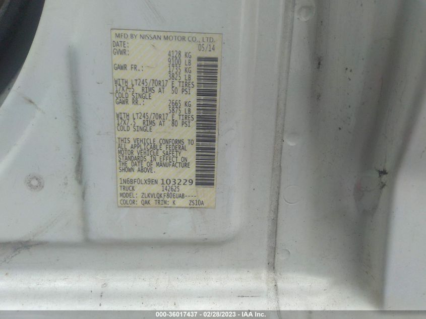 2014 NISSAN NV S 1N6BF0LX9EN103229