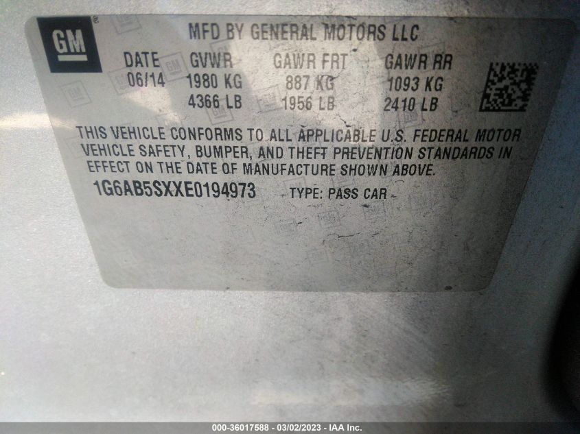 2014 CADILLAC ATS LUXURY RWD - 1G6AB5SXXE0194973