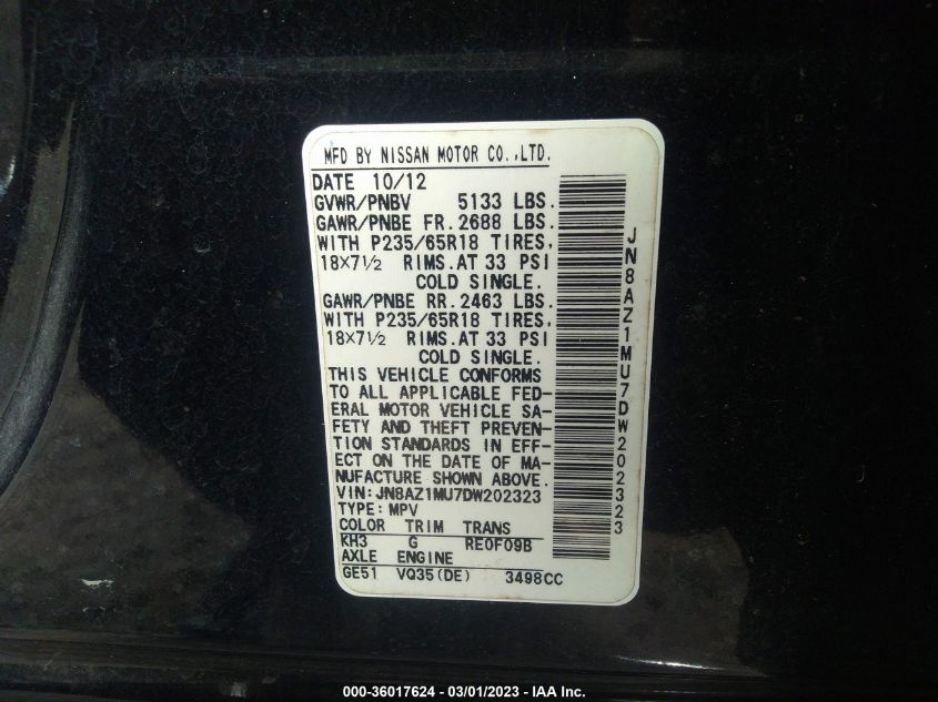 2013 NISSAN MURANO S - JN8AZ1MU7DW202323