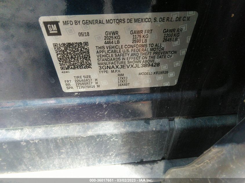 2018 CHEVROLET EQUINOX LT - 3GNAXJEVXJL389428