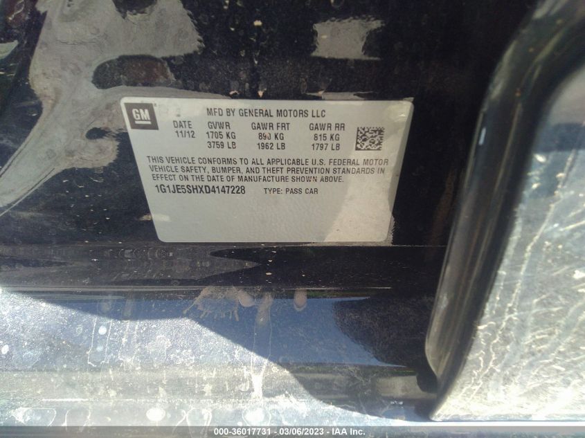 2013 CHEVROLET SONIC LTZ - 1G1JE5SHXD4147228