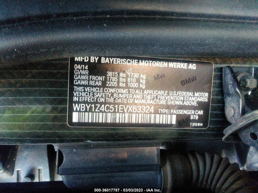 2014 BMW I3 WBY1Z4C51EVX63324