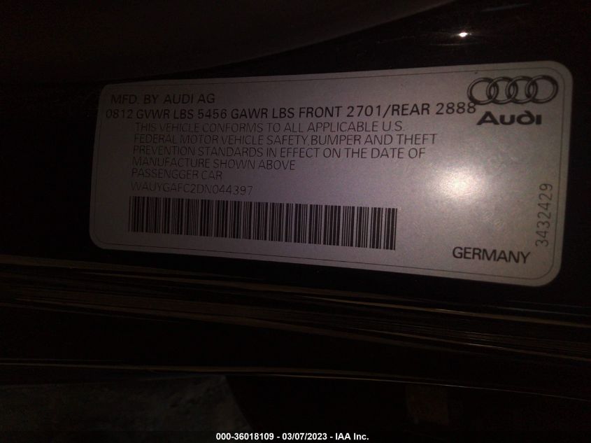 2013 AUDI A7 3.0 PREMIUM PLUS - WAUYGAFC2DN044397