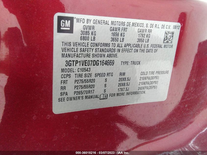 2013 GMC SIERRA 1500 SLE - 3GTP1VE07DG164669