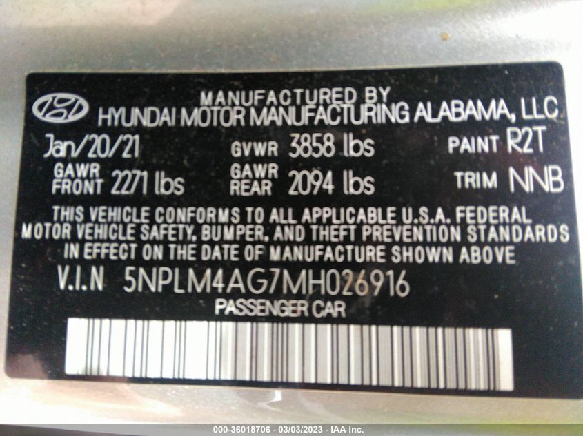 2021 HYUNDAI ELANTRA SEL - 5NPLM4AG7MH026916