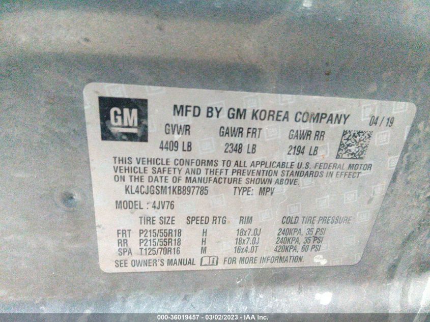 2019 BUICK ENCORE ESSENCE - KL4CJGSM1KB897785