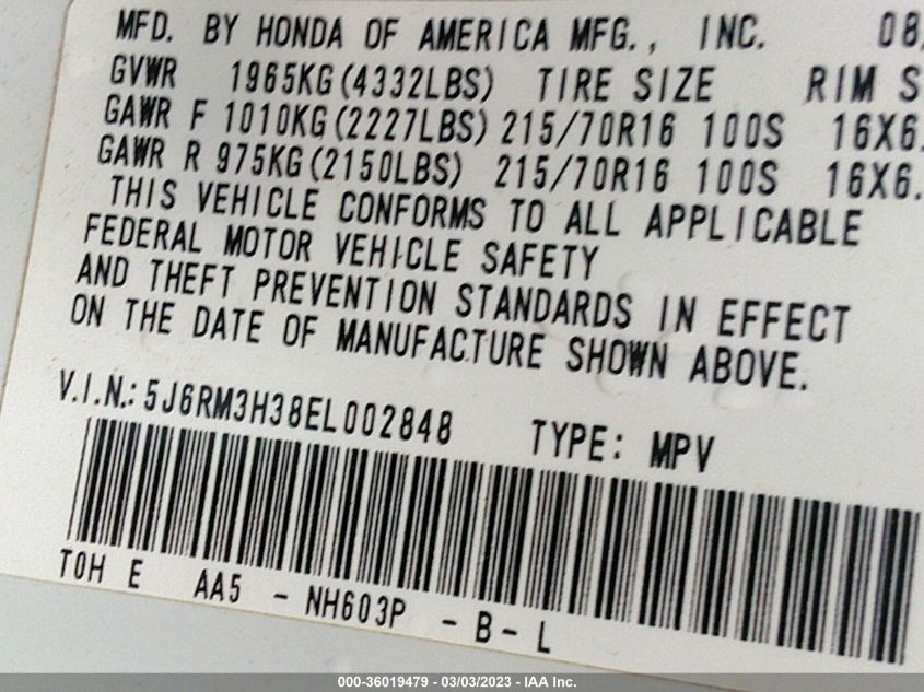 2014 HONDA CR-V LX - 5J6RM3H38EL002848