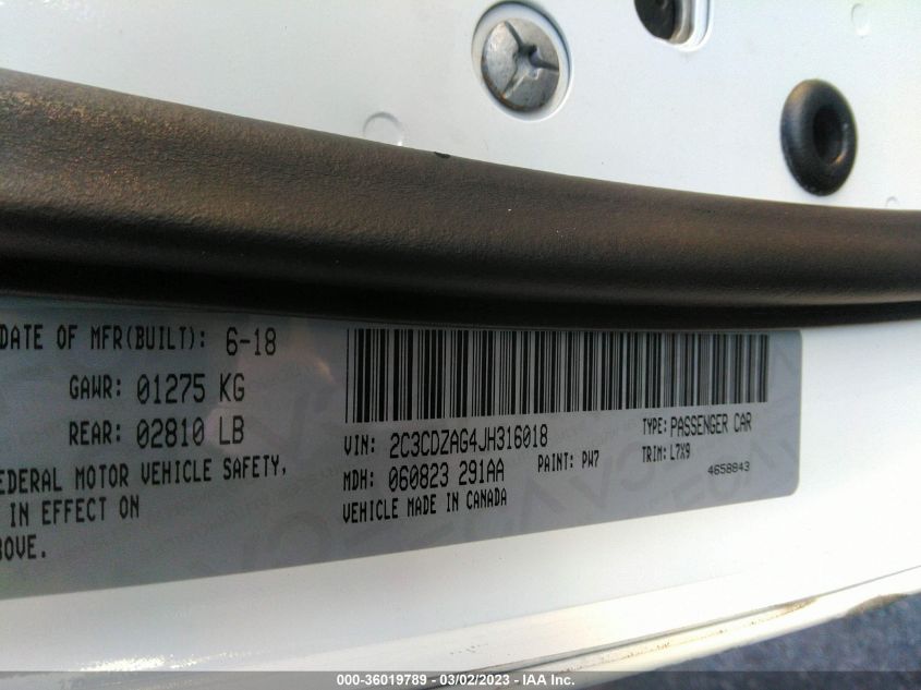 2018 DODGE CHALLENGER SXT - 2C3CDZAG4JH316018