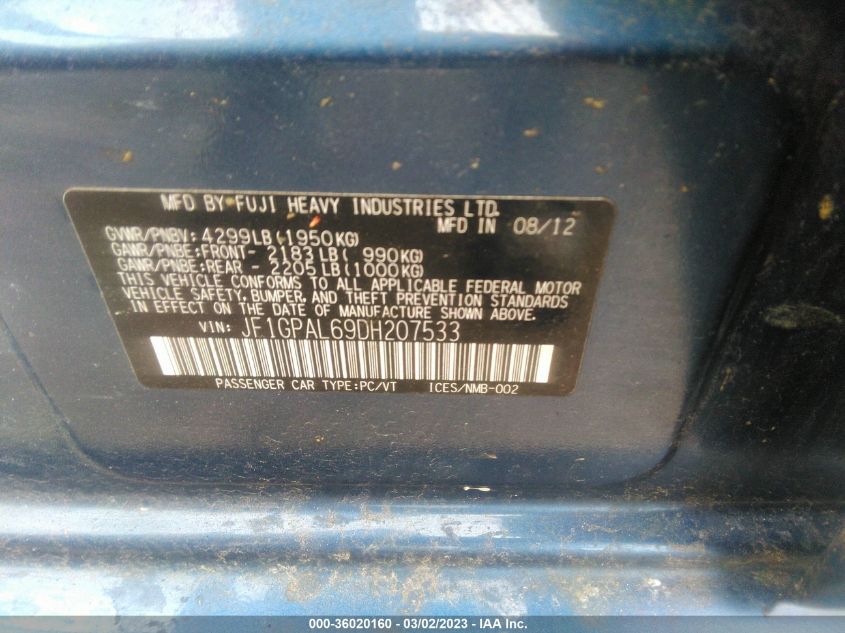2013 SUBARU IMPREZA WAGON 2.0I SPORT PREMIUM - JF1GPAL69DH207533