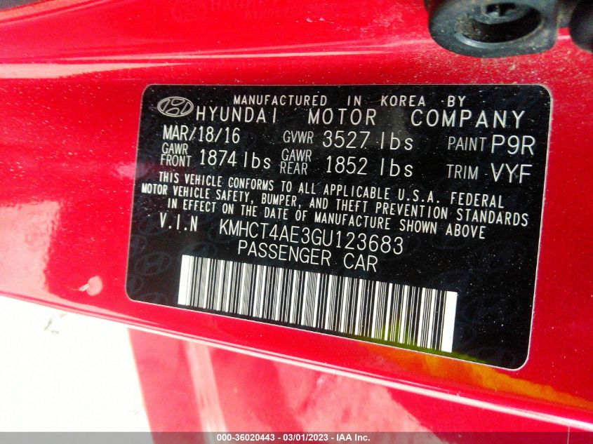 2016 HYUNDAI ACCENT SE - KMHCT4AE3GU123683