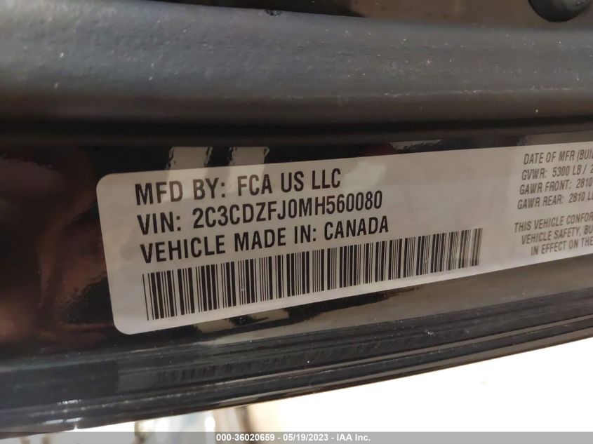 2021 DODGE CHALLENGER R/T SCAT PACK - 2C3CDZFJ0MH560080