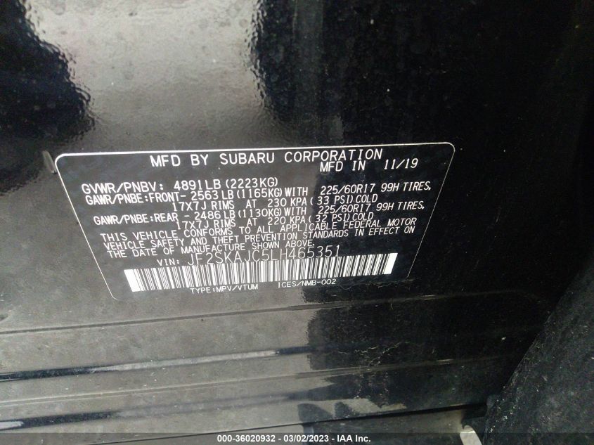 2020 SUBARU FORESTER PREMIUM - JF2SKAJC5LH465351