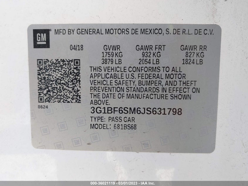 VIN 3G1BF6SM6JS631798 2018 CHEVROLET CRUZE PREMIER
