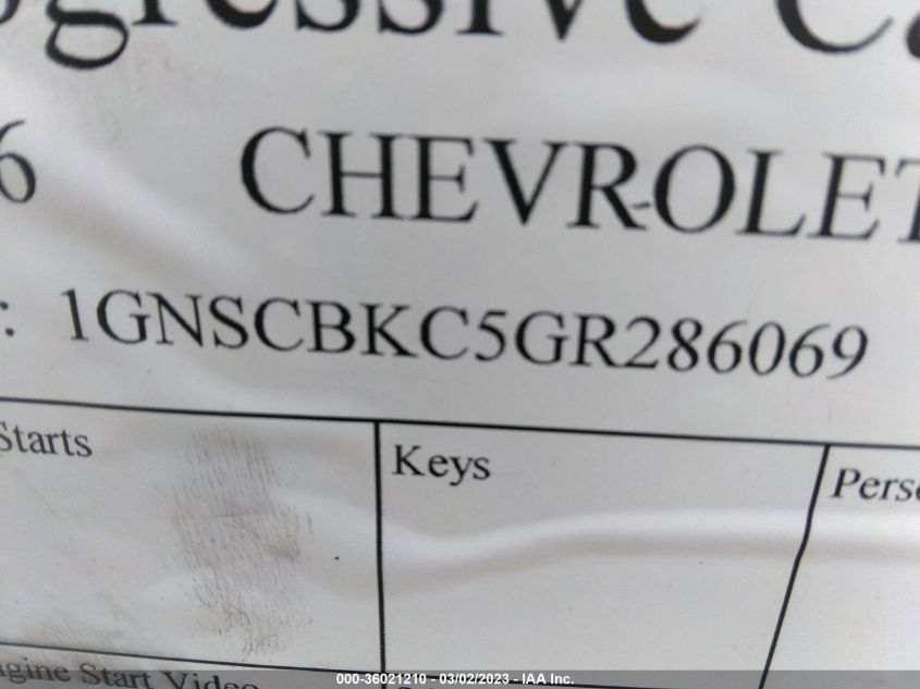 2016 CHEVROLET TAHOE LT - 1GNSCBKC5GR286069