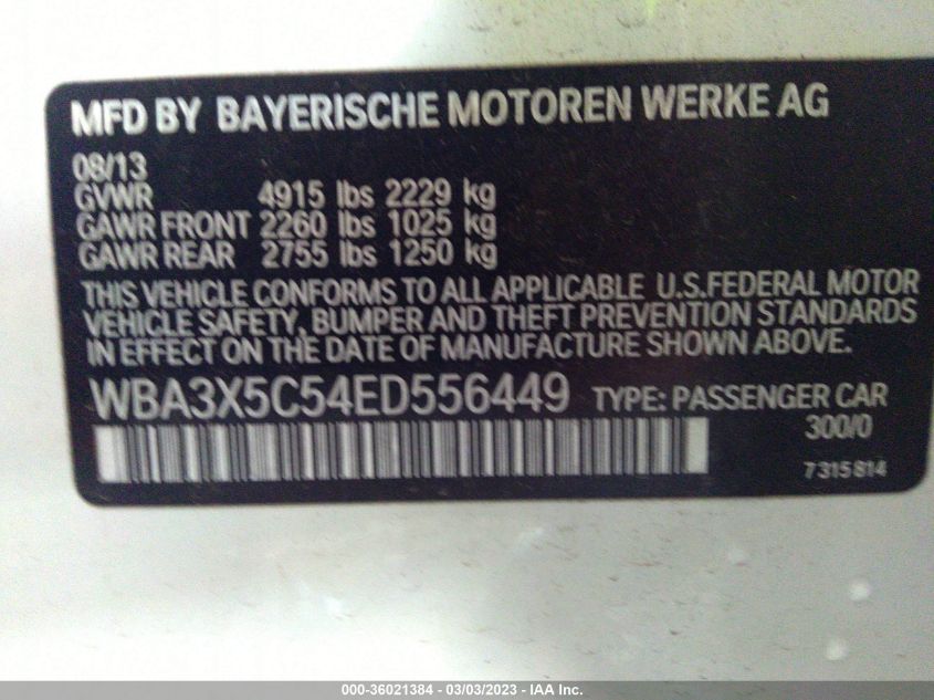 2014 BMW 3 SERIES GRAN TURISMO 328I XDRIVE WBA3X5C54ED556449