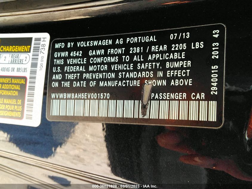 2014 VOLKSWAGEN EOS KOMFORT - WVWBW8AH5EV001570