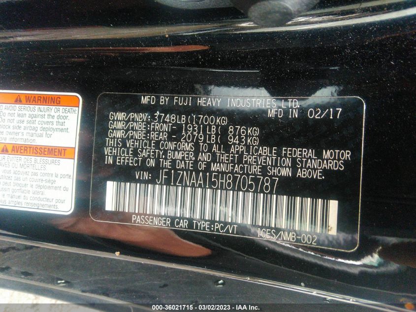 2017 TOYOTA 86 JF1ZNAA15H8705787
