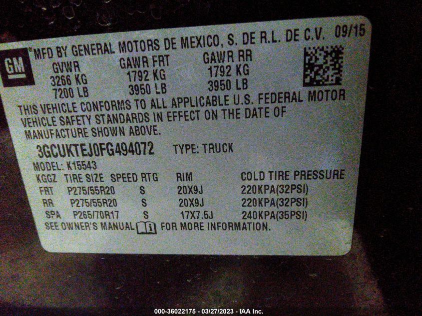2015 CHEVROLET SILVERADO 1500 HIGH COUNTRY - 3GCUKTEJ0FG494072
