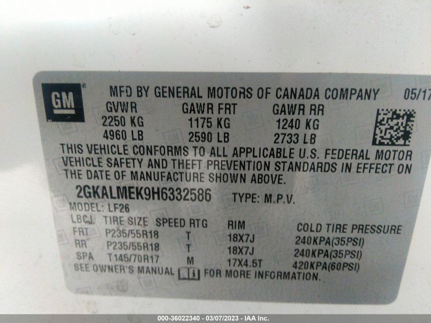 2017 GMC TERRAIN SLE - 2GKALMEK9H6332586
