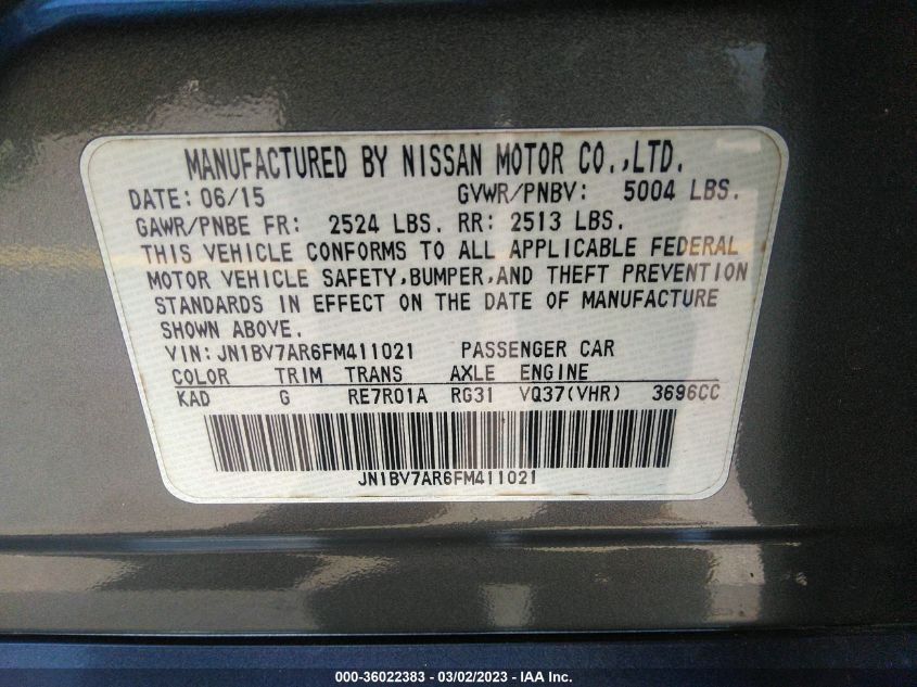 2015 INFINITI Q50 PREMIUM - JN1BV7AR6FM411021