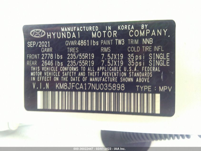 2022 HYUNDAI TUCSON HYBRID SEL CONVENIENCE - KM8JFCA17NU035898