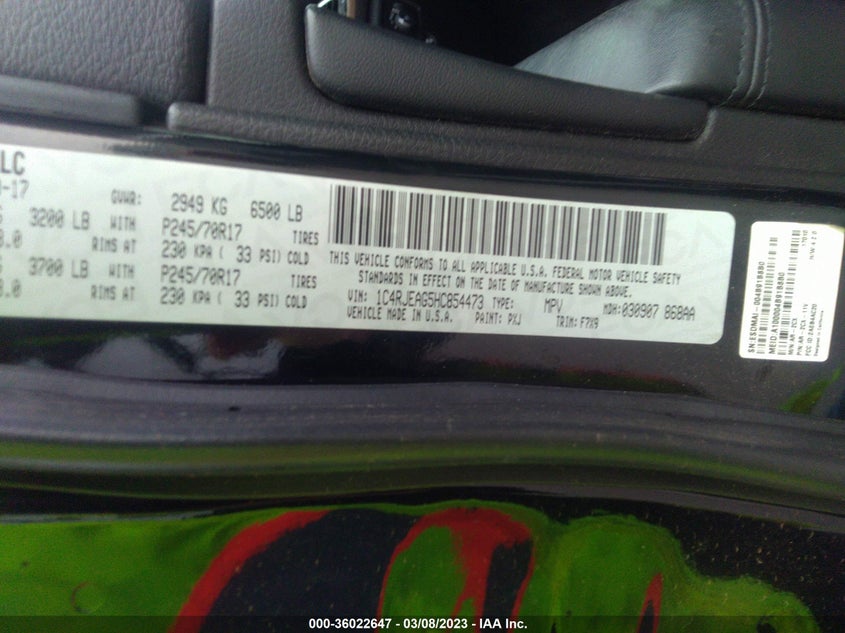 VIN 1C4RJEAG5HC854473 2017 JEEP GRAND CHEROKEE LAREDO