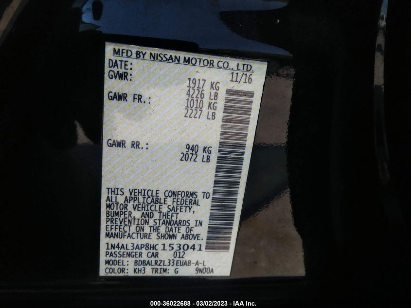 2017 NISSAN ALTIMA 2.5 SL - 1N4AL3AP8HC153041