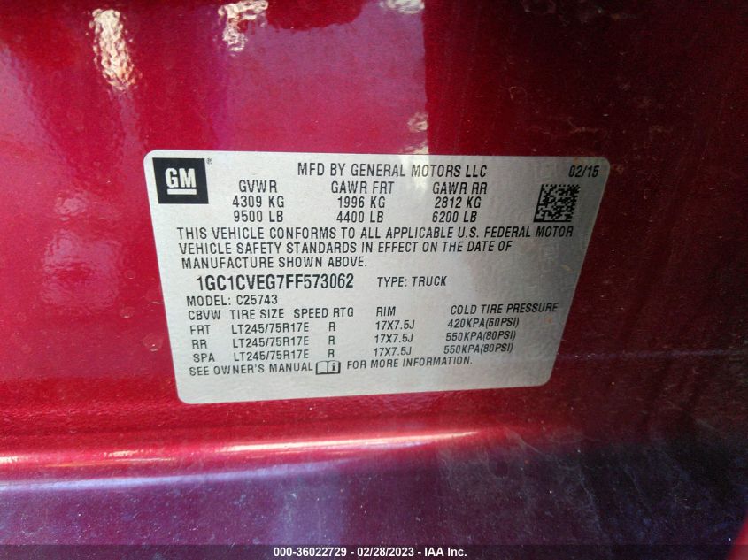 2015 CHEVROLET SILVERADO 2500HD LT - 1GC1CVEG7FF573062
