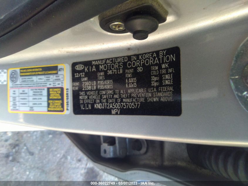 2013 KIA SOUL BASE - KNDJT2A50D7570577