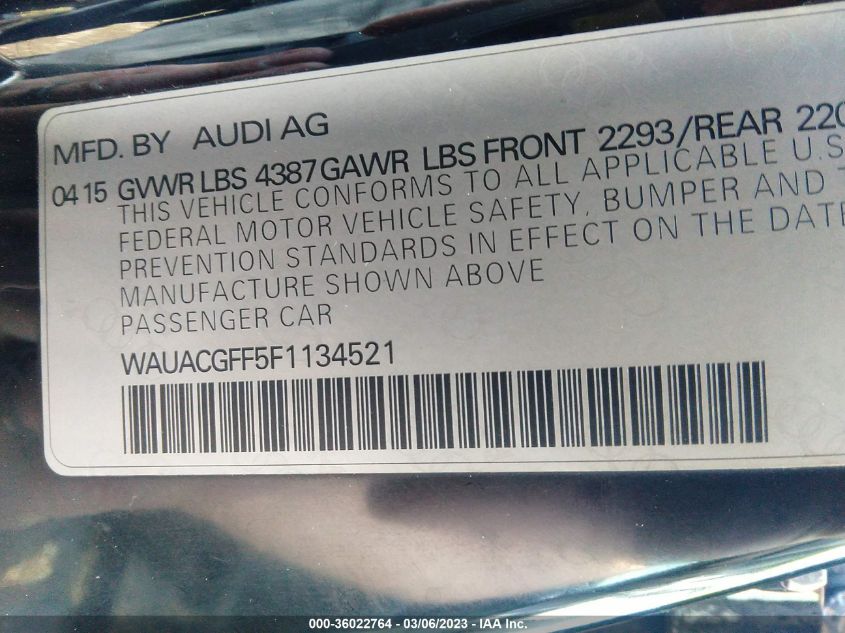 2015 AUDI A3 1.8T PREMIUM - WAUACGFF5F1134521