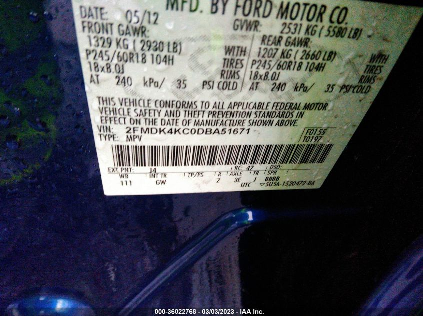 2013 FORD EDGE LIMITED - 2FMDK4KC0DBA51671