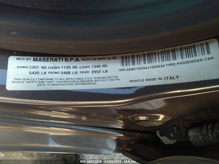 2018 MASERATI GHIBLI ZAM57XSA4J1304634