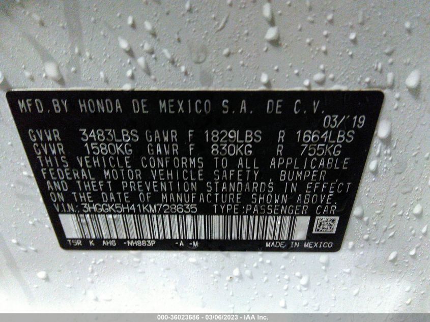 2019 HONDA FIT LX - 3HGGK5H41KM728635
