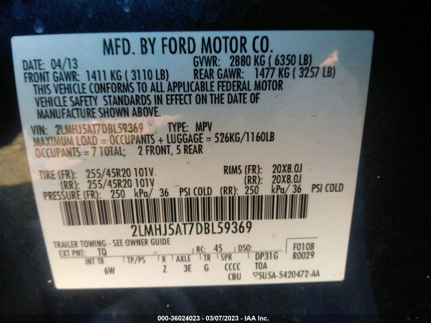 2013 LINCOLN MKT ECOBOOST - 2LMHJ5AT7DBL59369