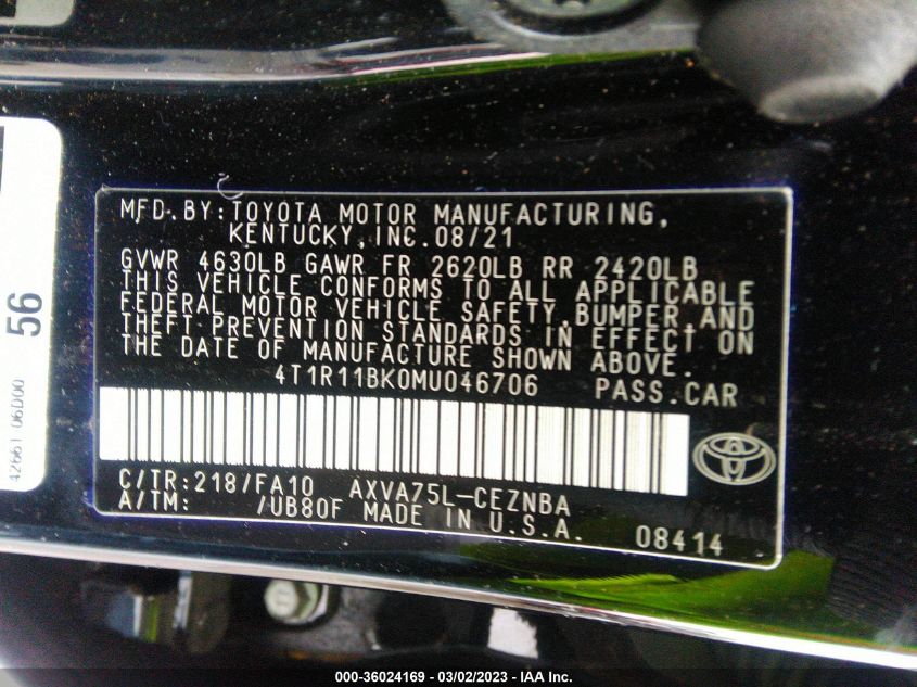 2021 TOYOTA CAMRY LE - 4T1R11BK0MU046706