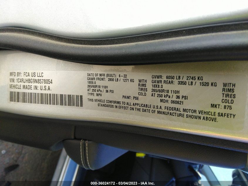 2022 JEEP GRAND CHEROKEE LIMITED - 1C4RJHBG9N8578054