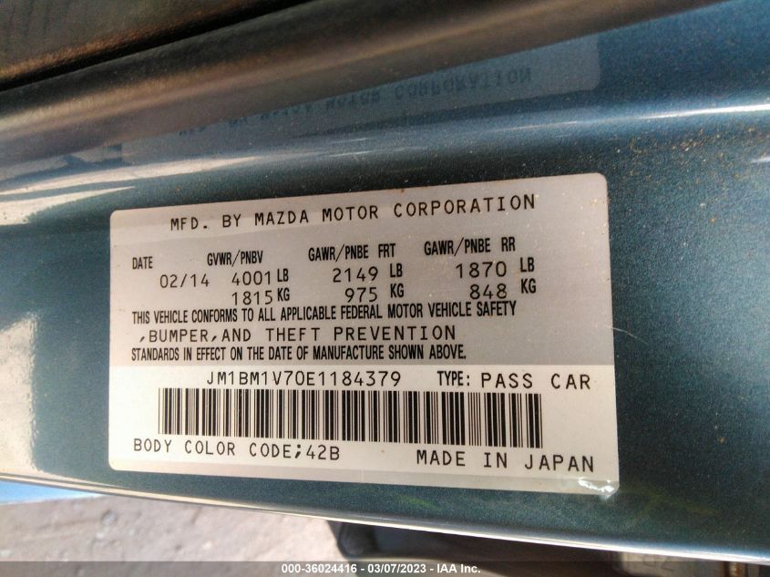 2014 MAZDA MAZDA3 I TOURING - JM1BM1V70E1184379
