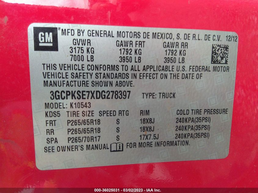 2013 CHEVROLET SILVERADO 1500 LT - 3GCPKSE7XDG278397