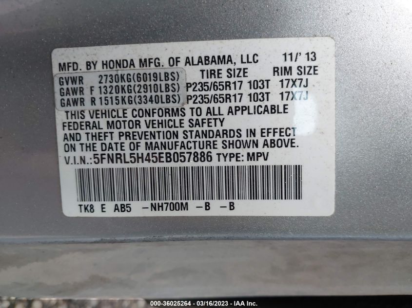 2014 HONDA ODYSSEY EX - 5FNRL5H45EB057886