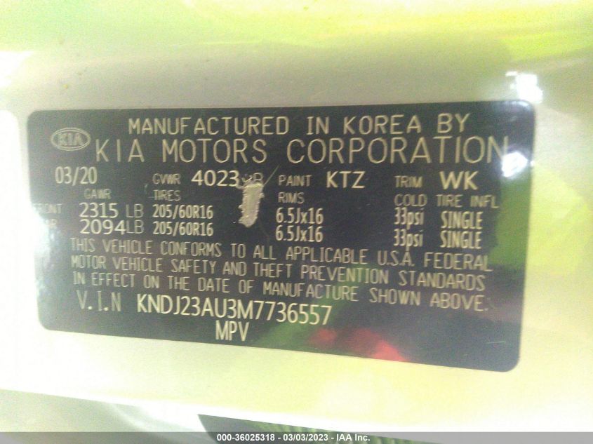 2021 KIA SOUL S - KNDJ23AU3M7736557