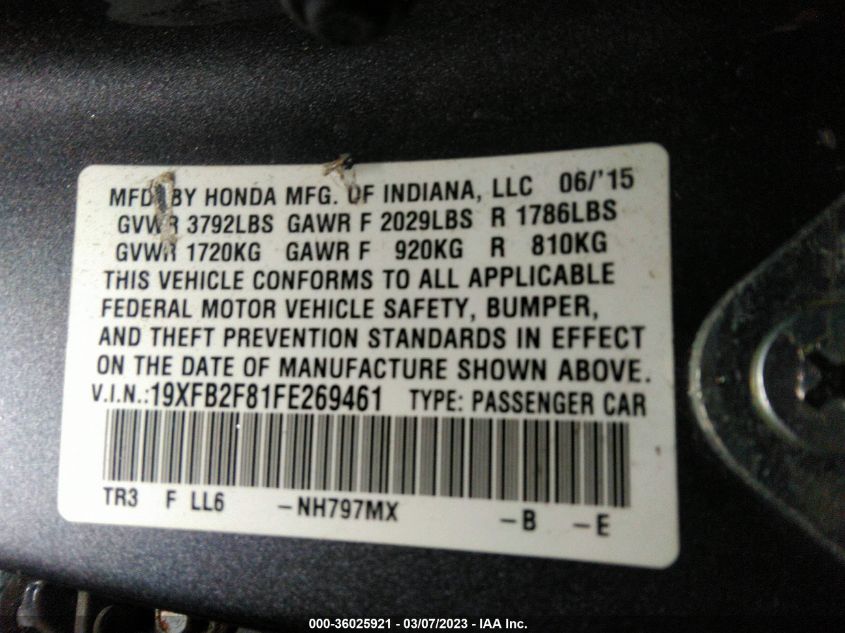 2015 HONDA CIVIC SEDAN EX - 19XFB2F81FE269461