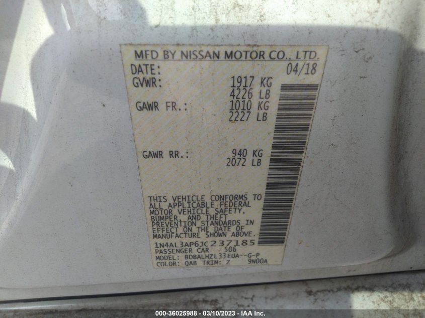 2018 NISSAN ALTIMA 2.5 SR - 1N4AL3AP6JC237185
