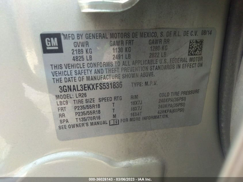 2015 CHEVROLET CAPTIVA SPORT FLEET LT - 3GNAL3EKXFS531836