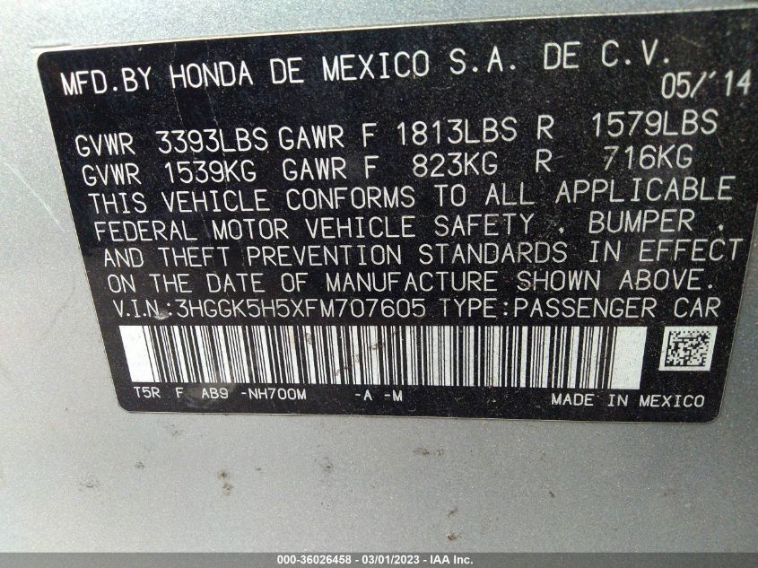 2015 HONDA FIT LX - 3HGGK5H5XFM707605