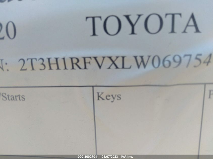 2020 TOYOTA RAV4 LE - 2T3H1RFVXLW069754