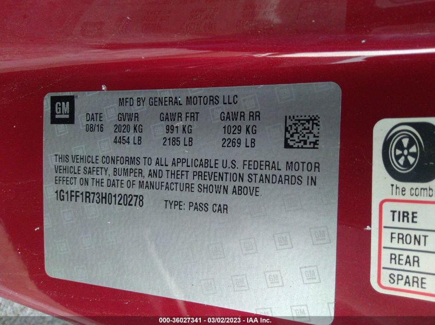 2017 CHEVROLET CAMARO 1SS - 1G1FF1R73H0120278