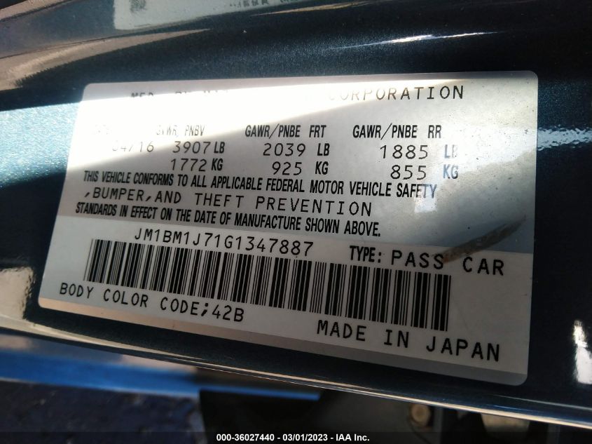 2016 MAZDA MAZDA3 I SPORT - JM1BM1J71G1347887