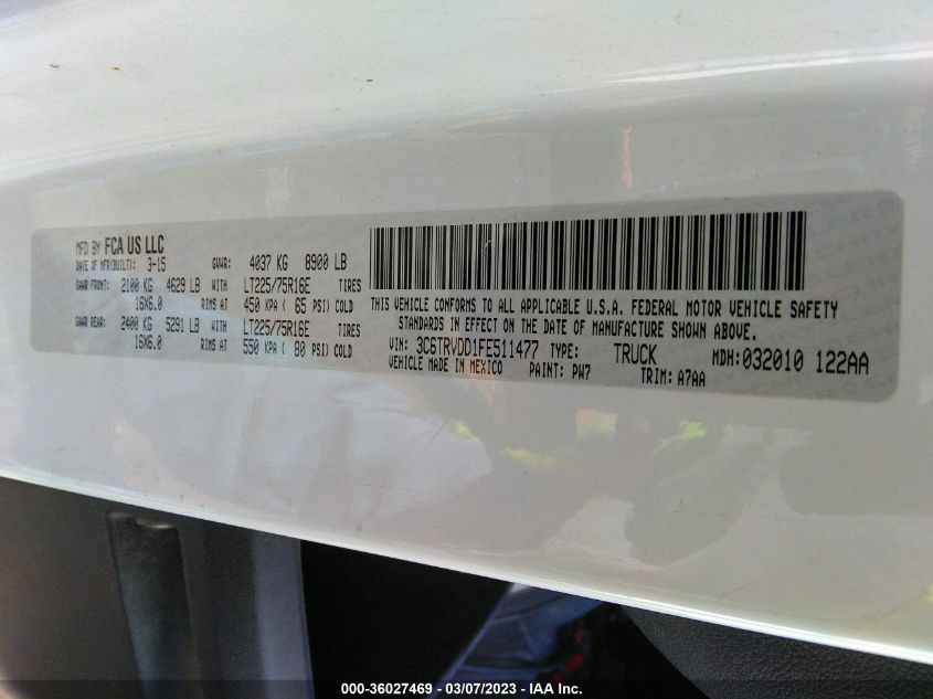2015 RAM PROMASTER 3C6TRVDD1FE511477