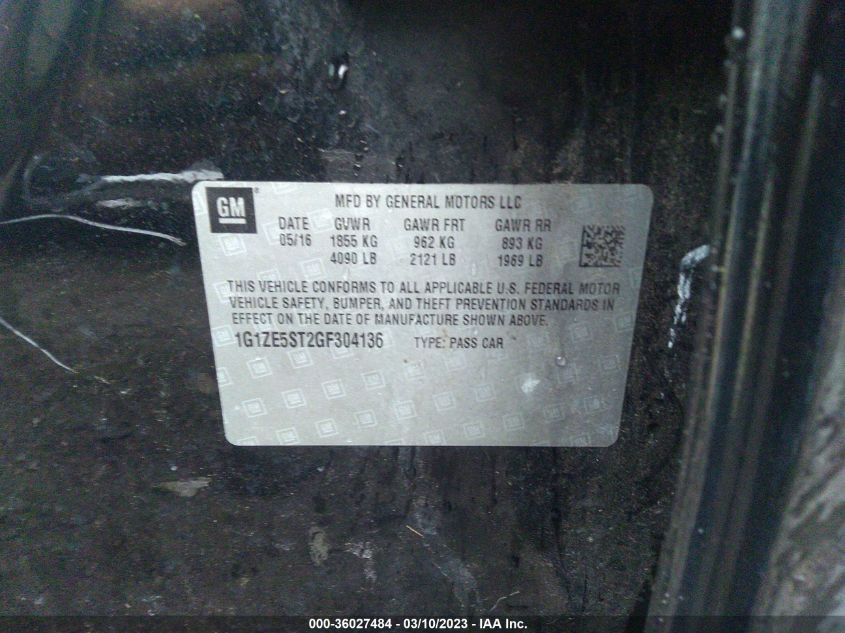 2016 CHEVROLET MALIBU LT - 1G1ZE5ST2GF304136