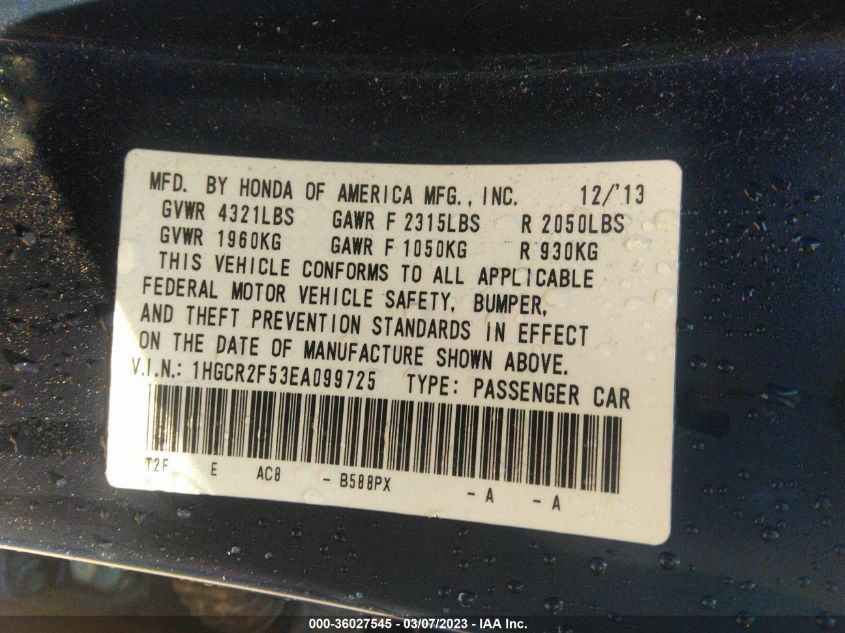 2014 HONDA ACCORD SEDAN SPORT - 1HGCR2F53EA099725